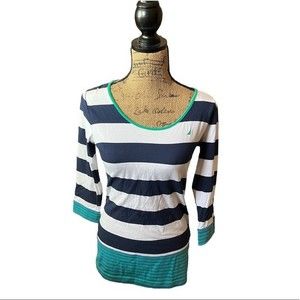Nautica Striped Scoop Neck 3/4 Sleeves Top Size S